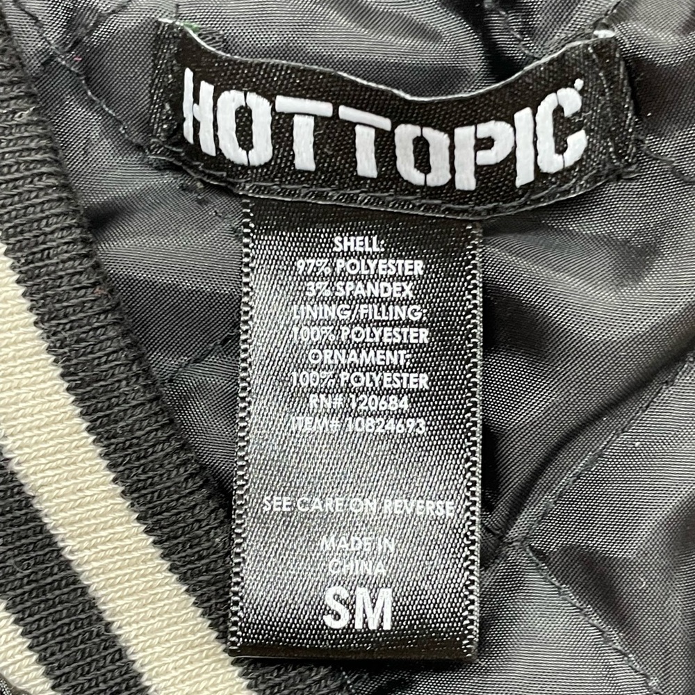 Hot Topic Embroidered Skull Satin Bomber Jacket - Black & Ivory - Picture 3 of 15